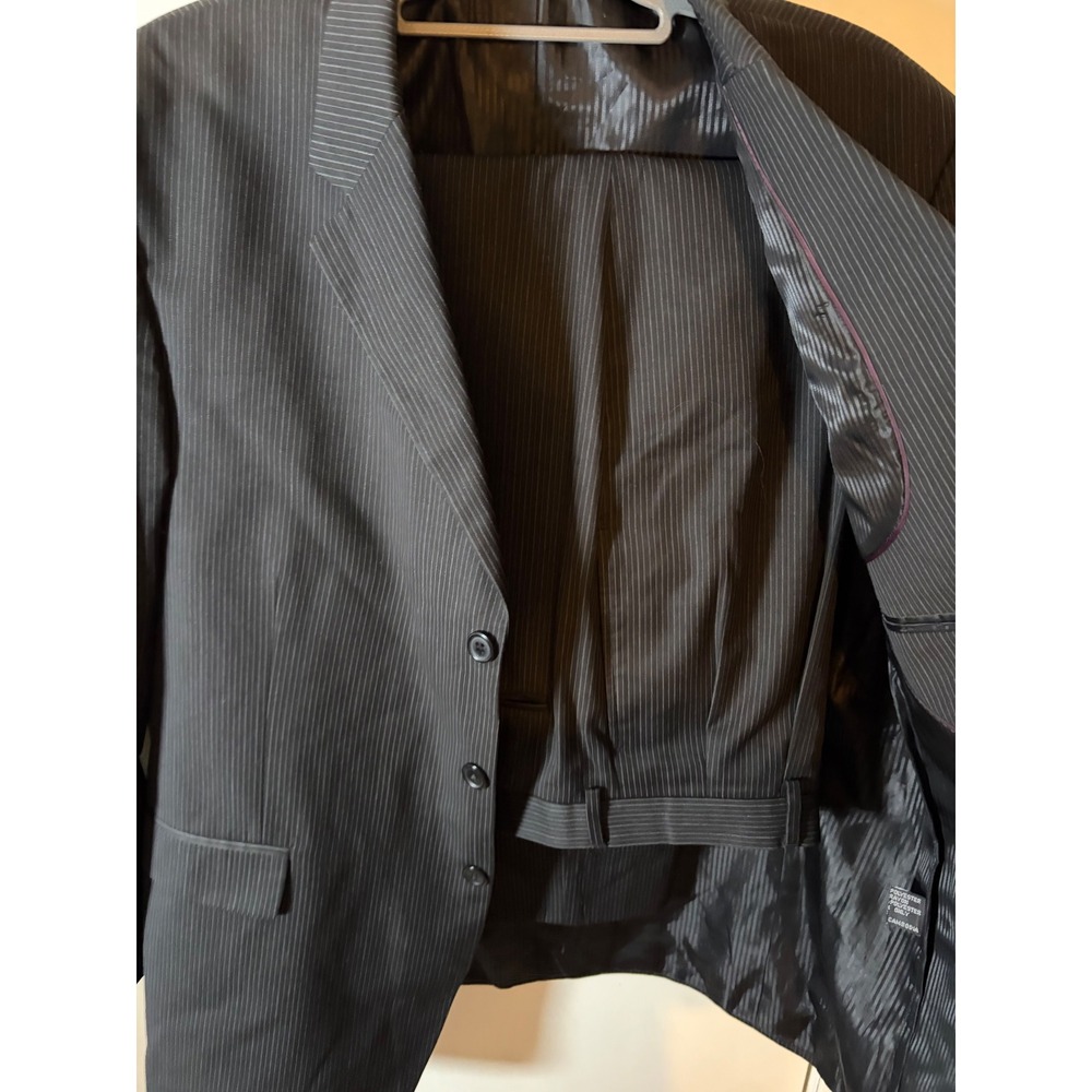 Mazzoni Mens Black Pinstripe 3 Button Suit Set Blazer and Trousers